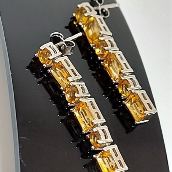 Natural Octagon‎ 6x4 Citrine 14K White Gold on 925 Sterling Silver Earrings - Picture 3 of 5